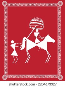 Indian marriage warli painting, art, illustration, vector