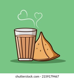 Indian masala chai and samosa vector illustration .