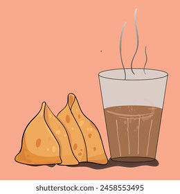 Indian masala chai and samosa vector illustration .