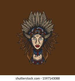 Indian Mask vintage handdrawn illustration