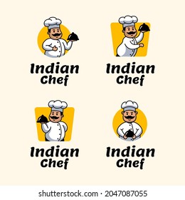 Indian master chef character mascot logo vintage collection for restaurant food