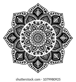 Indian medallion ornament pattern. Ethnic Mandala towel, yoga mat. Vector Henna tattoo style. Can be used for textile, greeting business card background, coloring book, phone case print