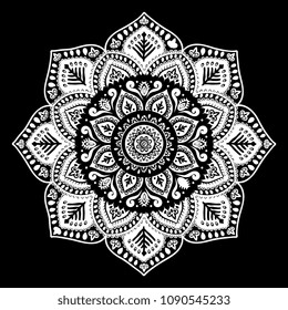 Indian medallion ornament pattern. Ethnic Mandala towel, yoga mat. Vector Henna tattoo style. Can be used for textile, greeting business card background, coloring book, phone case print