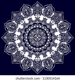 Indian medallion ornament pattern. Ethnic Mandala towel, yoga mat. Vector Henna tattoo style. Can be used for textile, greeting business card background, coloring book, phone case print