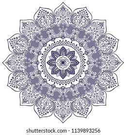 Indian medallion ornament pattern. Ethnic Mandala towel, yoga mat. Vector Henna tattoo style. Can be used for textile, greeting business card background, coloring book, phone case print