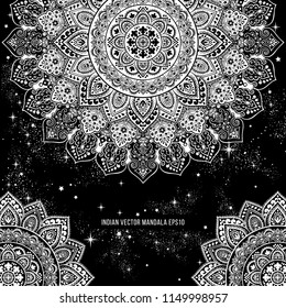 Indian medallion ornament pattern. Ethnic Mandala towel, yoga mat. Vector Henna tattoo style. Can be used for textile, greeting business card background, coloring book, phone case print