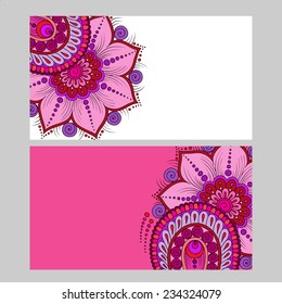  indian mehendy style. Abstract henna floral vector illustration. illustration of front and back of corporate business card with floral design