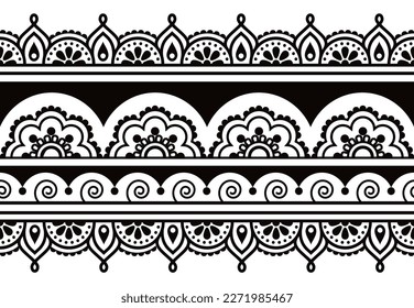 	
Indian Mehndi tattoo style inspired vector seamless pattern in black and white with swirls and flowers. Traditional detailed asian ornament inspired by folk art from India
 
 