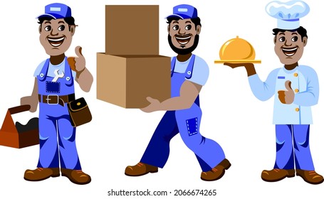 indian men plumber loader cook setindian men working professions isolated on white background Vector illustration in cartoon style