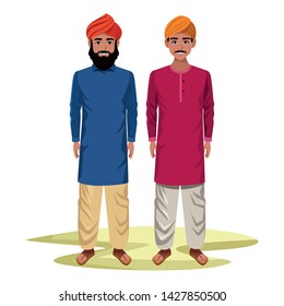 Indian Men Wearing Traditional Hindu Clothes Man With Moustache And Turban And Man With Beard And Turban Profile