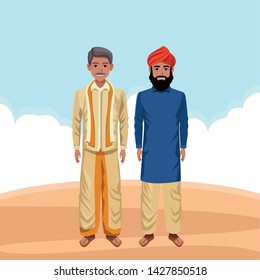 indian men wearing traditional hindu clothes man with moustache and man with beard and turban profile picture avatar