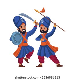 indianos praticando arte marcial gatka isolado