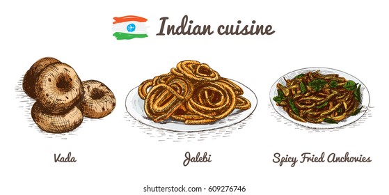 Indian menu colorful illustration. Vector illustration of Indian cuisine.