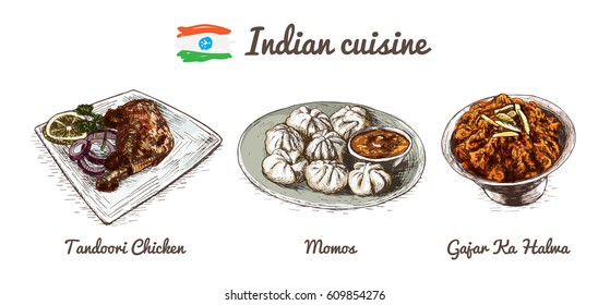 Indian menu colorful illustration. Vector illustration of Indian cuisine.