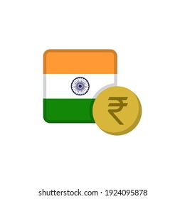 Indian money and flag flat icon, vector sign, Rupee currency with flag colorful pictogram isolated on white. INR money symbol, logo illustration. Flat style design
