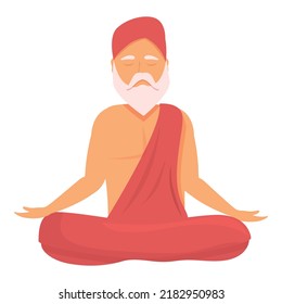 Indian Monk Icon Cartoon Vector. Yoga Man. Calm Pose