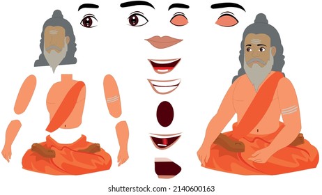 Indian Monk, Sadhu, Baba, Muni, Indian Sadhu, Illustration of Indian sadhu, Indian sadhu swami vector illustration, Meditating yogi man in yoga lotus pose, colorful character vector Illustration