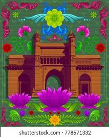 Indian monument gateway of india with indian style design and floral pattern