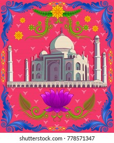 Indian monument taj mahal with indian style design and floral pattern