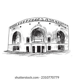indian monument vector line art in white background