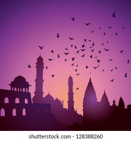 Indian monuments vector on sunset