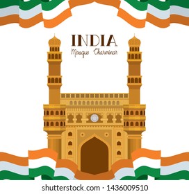 indian mosque chaminar temple with flag