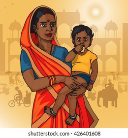 Indian mother and child poster 