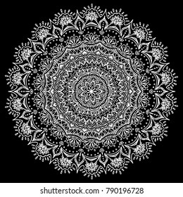 Indian motives pattern. Vector mandala round lace with floral print.