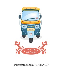 Indian motor rickshaw car. Indian tuk tuk vector illustration