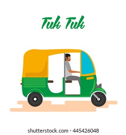 Indian motor rickshaw car. Indian tuk tuk. Vector illustration