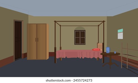 Indian mud house interior design, poor home inside design, Indian village Indoor, background for 2d cartoon animation, living room interior design, bedroom design
