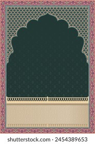 Indian Mughal arch frame. Wedding invitation template design. Can be used for Mughal wedding invite, greetings card, welcome note, Islamic topic.