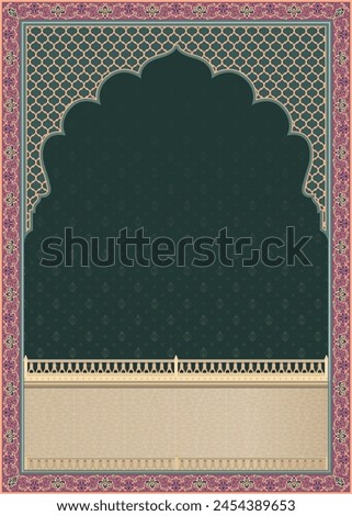 Indian Mughal arch frame. Wedding invitation template design. Can be used for Mughal wedding invite, greetings card, welcome note, Islamic topic.