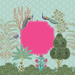 Indian Mughal Decorative Garden Frame For Wedding Invitation Vector Pattern