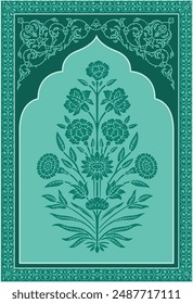 Indian Mughal flower motif. Mughal wall paintings, Mughal silhouette flower motif.
