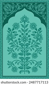 Indian Mughal flower motif. Mughal wall paintings, Mughal silhouette flower motif.
