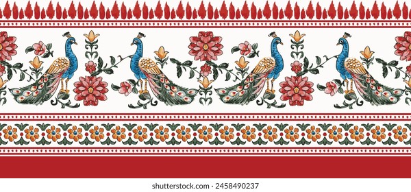 indian mughal peacock border design