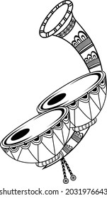 INDIAN MUSIC INSTRUMENT WEDDING SYMBOL NAGADA SHEHNAI VECTOR ILLUSTRATION BLACK AND WHITE CLIP ART LINE DRAWING