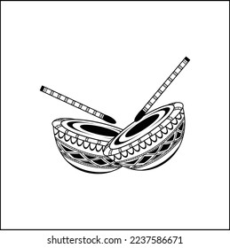 INDIAN MUSIC INSTRUMENT WEDDING SYMBOL NAGADA WITH STICKS VECTOR ILLUSTRATION BLACK AND WHITE CLIP ART LINE DRAWING