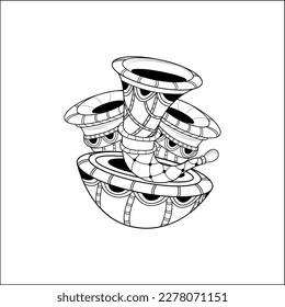 INDIAN MUSIC INSTRUMENT WEDDING SYMBOL NAGADA SHEHNAI VECTOR ILLUSTRATION BLACK AND WHITE CLIP ART LINE DRAWING