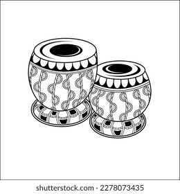 INDIAN MUSIC INSTRUMENT WEDDING SYMBOL NAGADA WITH STICKS VECTOR ILLUSTRATION BLACK AND WHITE CLIP ART LINE DRAWING