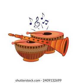 indian music instruments illustration for hindu wedding invitation card