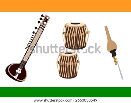 indian music instruments isolated on white
