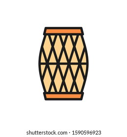 Indian musical drum, Mridangam, Dholak flat color line icon.