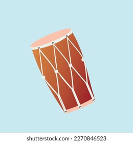 Indian musical drum semi flat color object. Teej festival celebration. Full sized item on white. Handmade instrument. Simple cartoon style illustration for web graphic design and animation