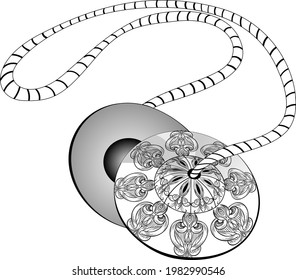 Indian musical instrument manjeera vector illustration with fine henna design artistic illustration. 