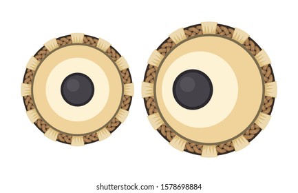 Indian musical instrument tabla with top view for your poster design. Vector illustration.