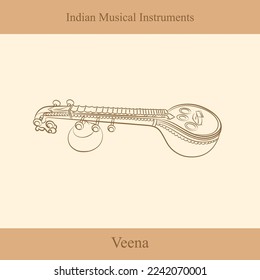 indian musical instruments line drawing vector