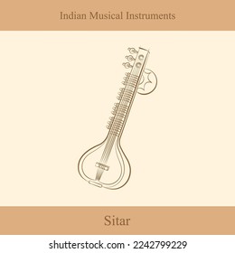 indian musical instruments line drawing vector