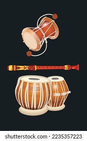 Indian Musical Instruments Realistic 3D Vector